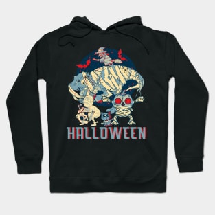 Retro Dinosaur Mummy Pumpkin Cat Witch Halloween Crew Party Hoodie